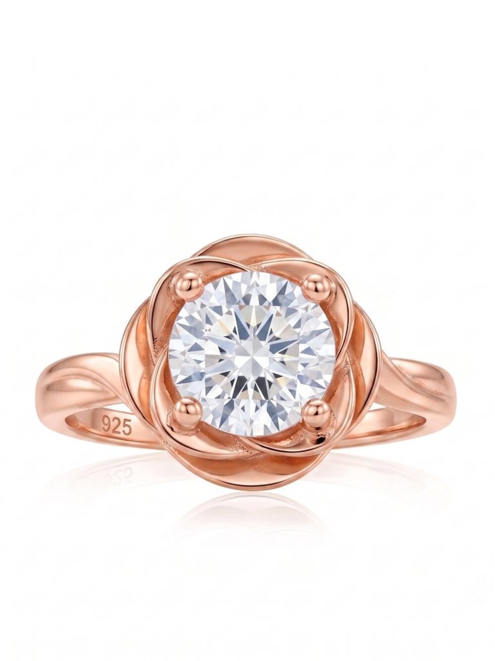 Rose Gold Flower Ring, 925 Sterling Silver with 18k Rose Gold finish